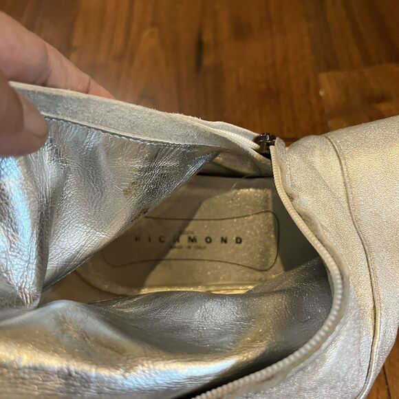 John Richmond Over The Knee Silver Leather Boots Size 38 EU / 7.5 US - Picture 9 of 10